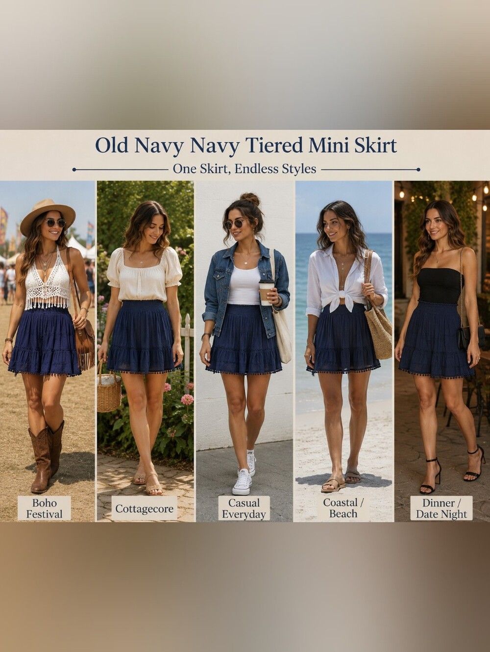 Old Navy Medium Blue Boho Tiered Mini Skirt Cottagecore Festival Coastal Summer